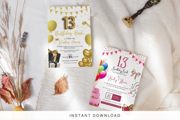 13th Birthday Invitation Canva Template