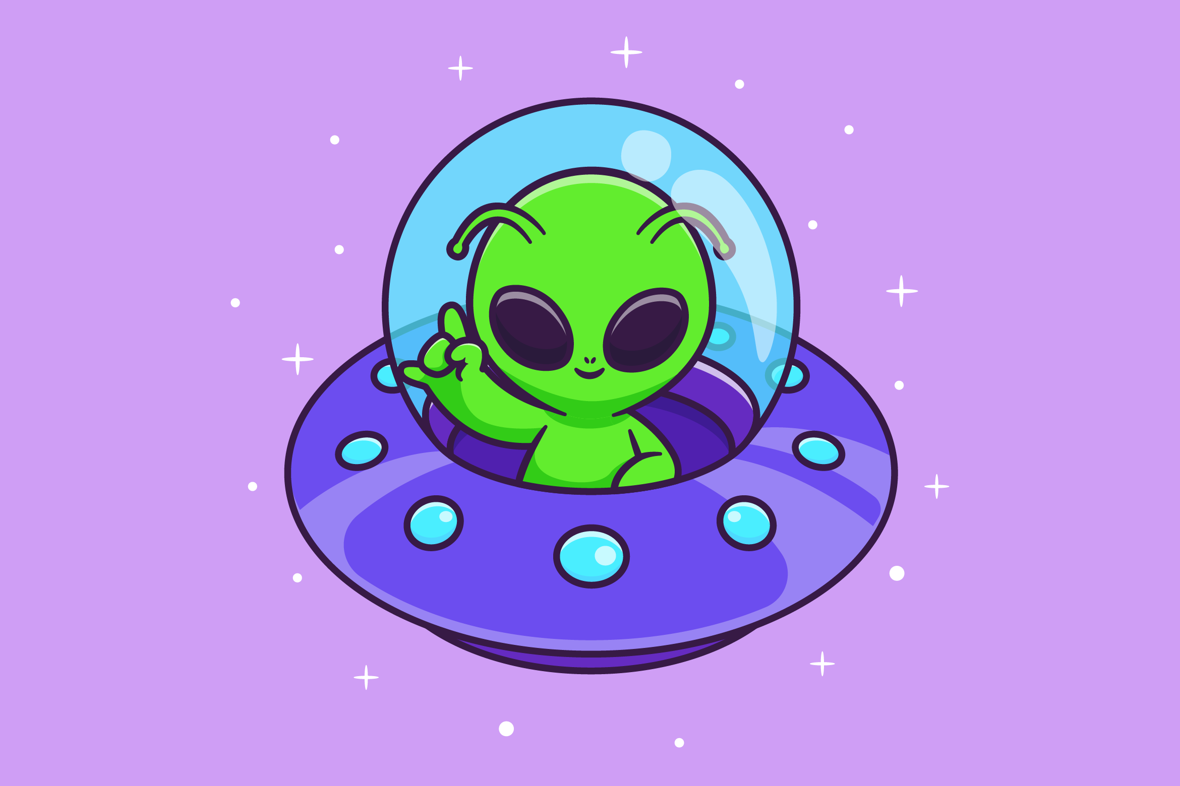 Cute Alien Flying with UFO in Space Graphic by catalyststuff · Creative ...