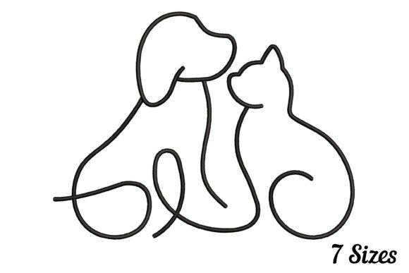 One Line Cat and Dog Outline