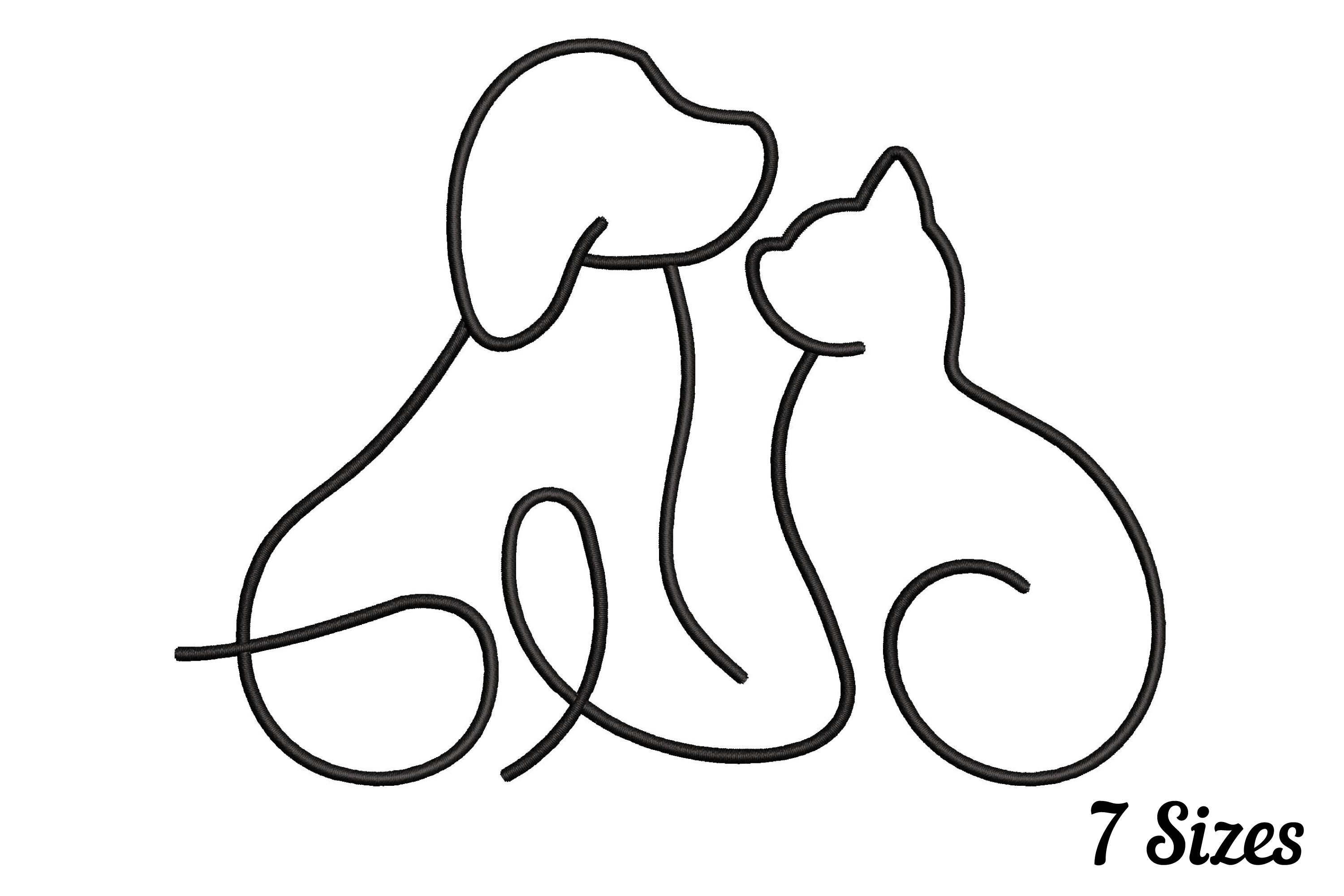 One Line Cat and Dog Outline