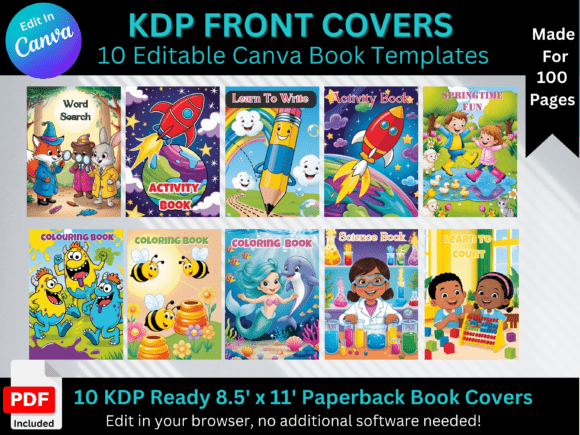 Customizable 8.5 by 11 inch Canva book front cover templates