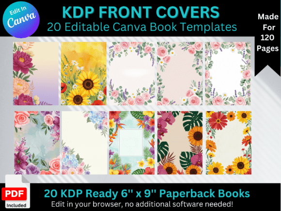 Editable 6 by 9 inch Canva book front covers for KDP