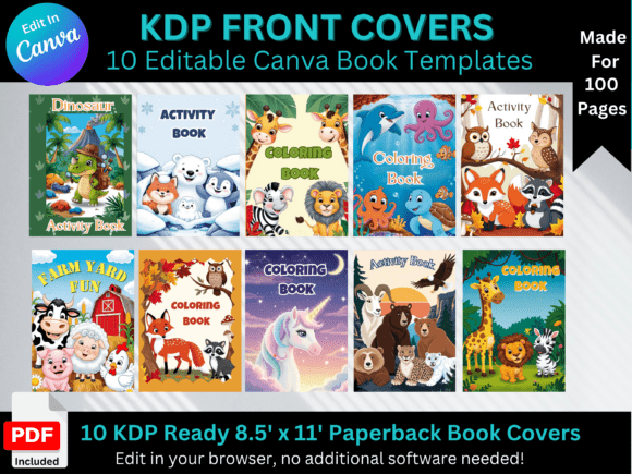 Editable 8.5 by 11 inch Canva KDP paperback book covers