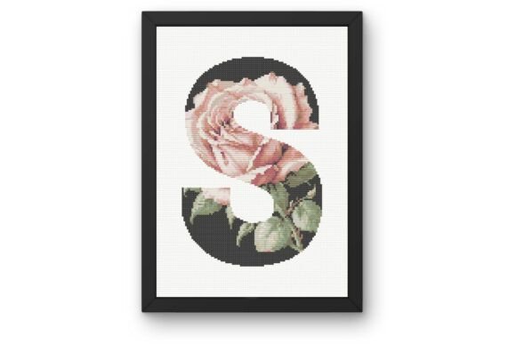 Pink Rose on Black S Monogram