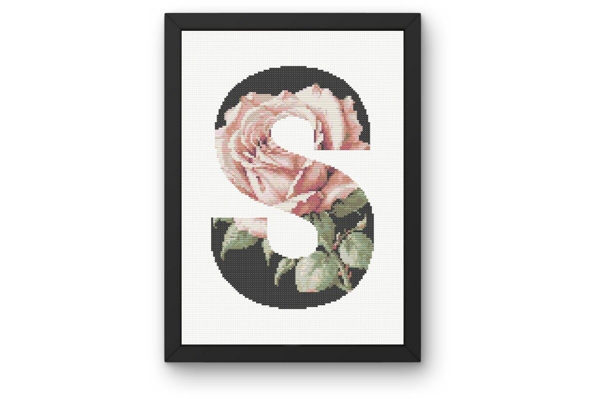 Pink Rose on Black S Monogram