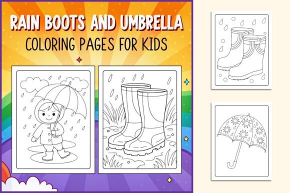 Rain Boots and Umbrella Coloring Pages