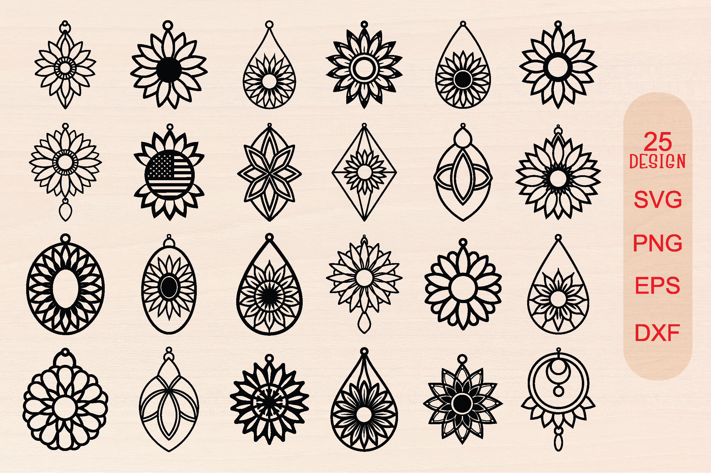 Sunflower Earrings Laser Cut SVG Bundle