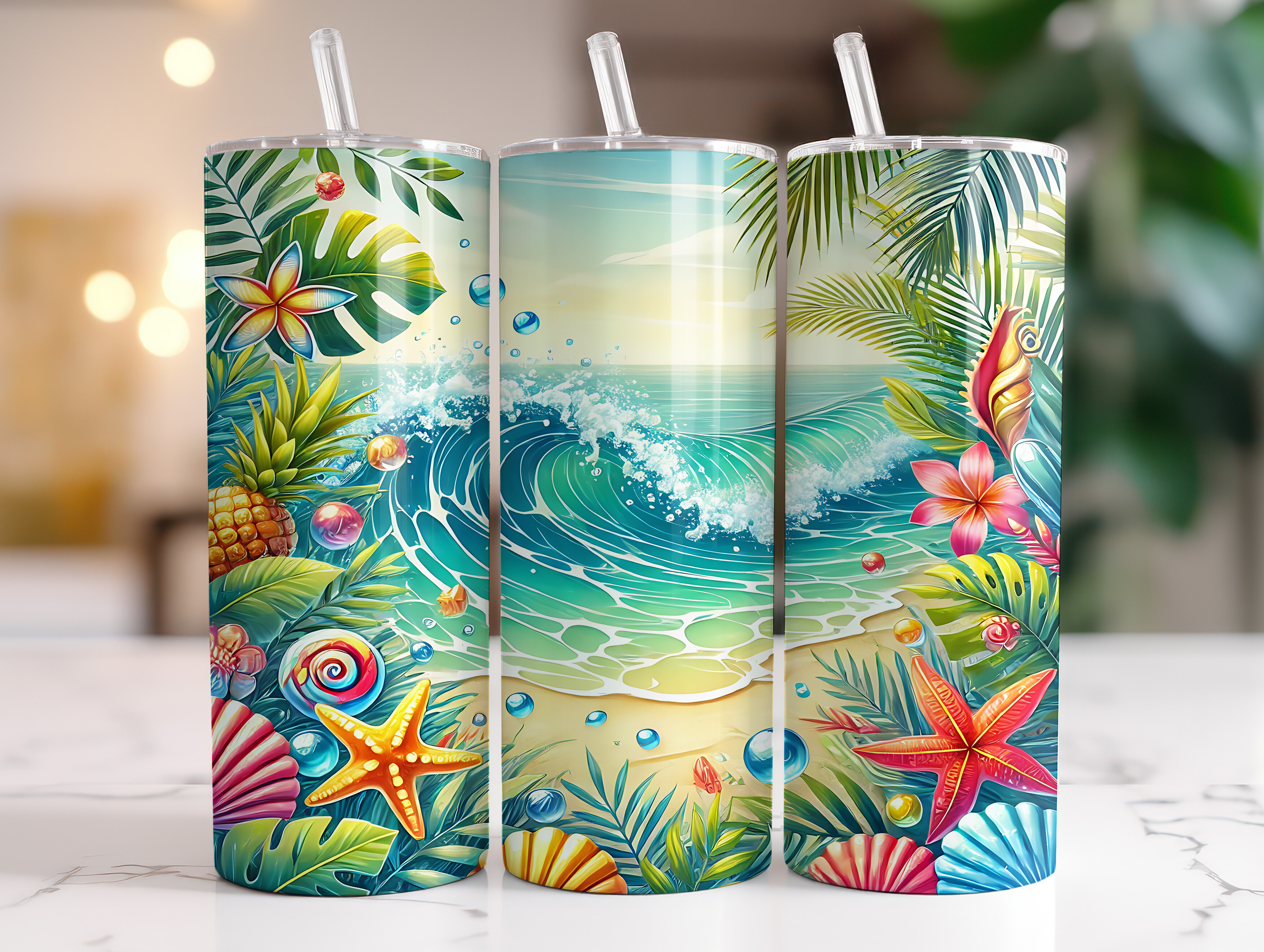 Tropical Beach Wave 20oz Tumbler Wrap Graphic by RahatKDP · Creative ...