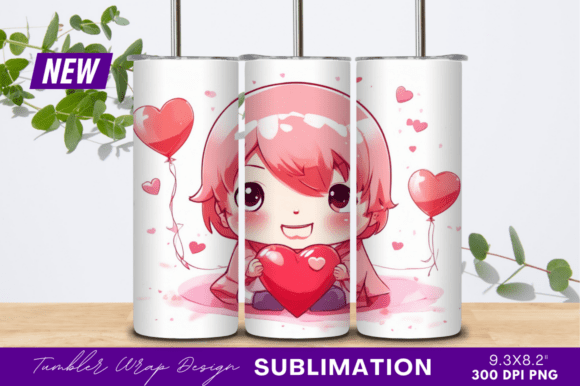 Cute Chibi Boy Holding a Heart Tumbler