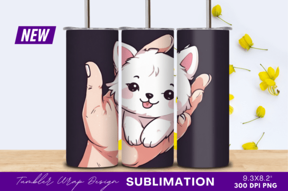Cute Puppy Cartoon Held Puppy Tumbler