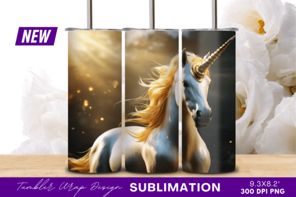 Golden Horn Unicorn Tumbler Png