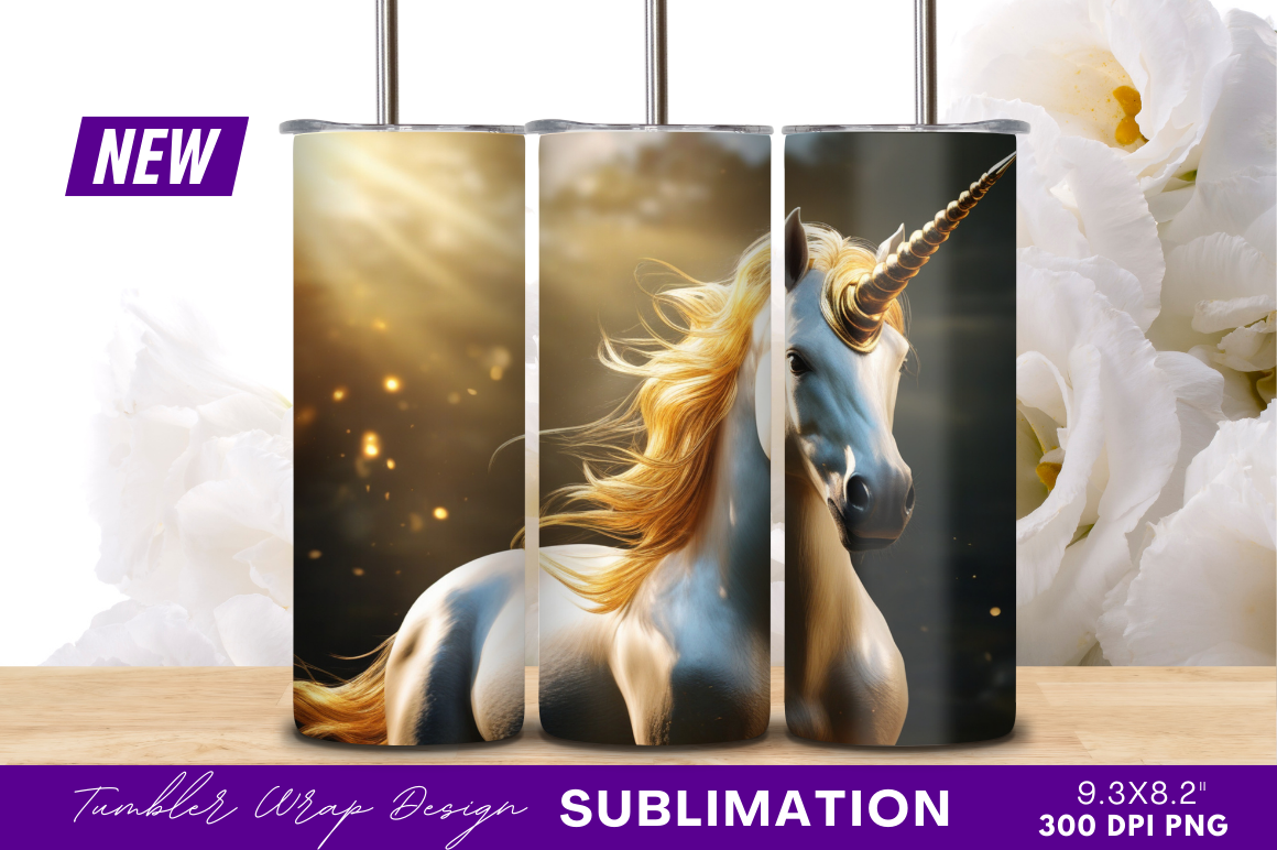 Golden Horn Unicorn Tumbler Png