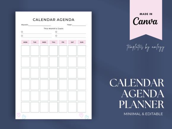 Monthly Calendar Agenda Template Undated