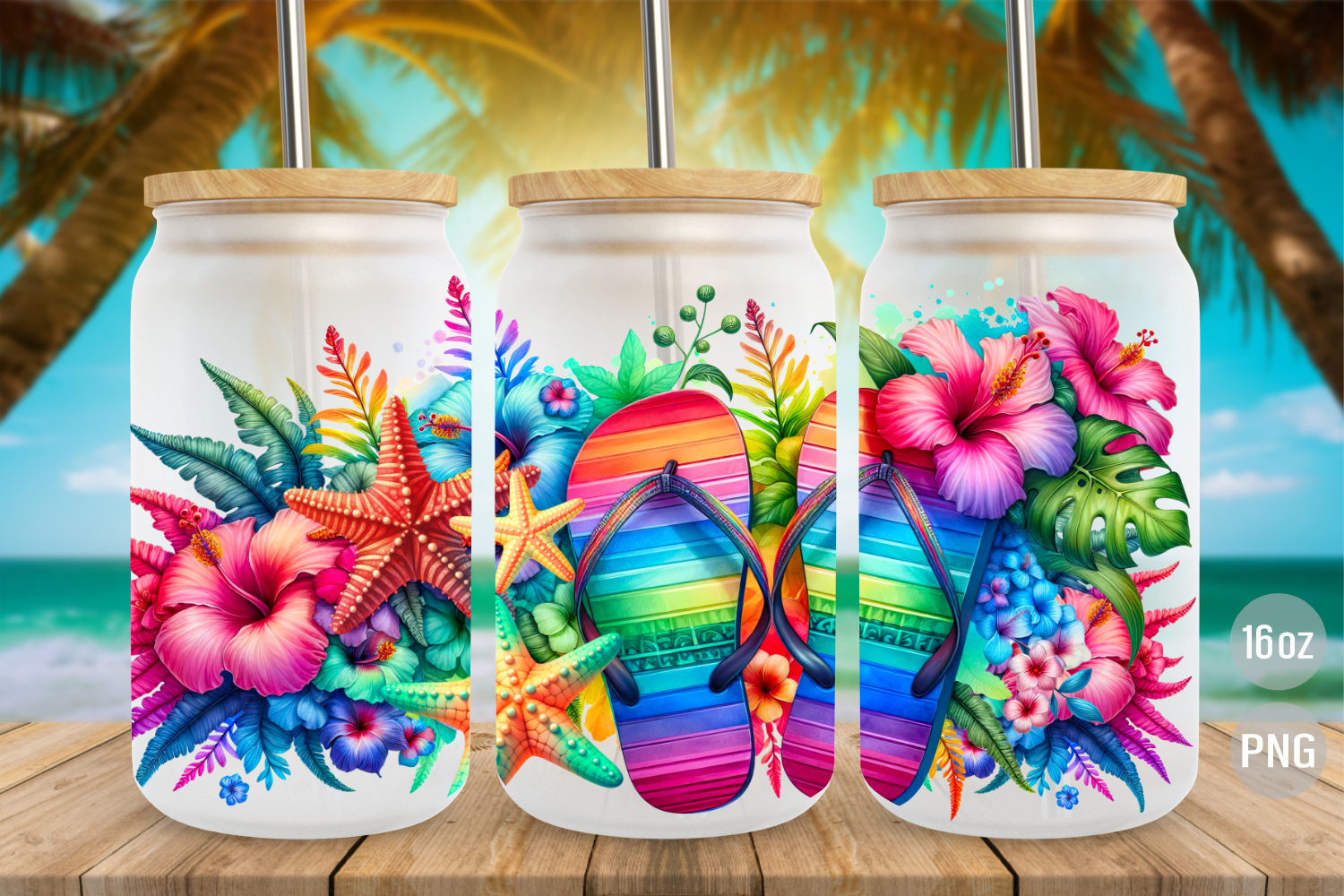 Summer Flip Flops 16oz Glass Can Wrap Graphic by iStyleMagic · Creative ...