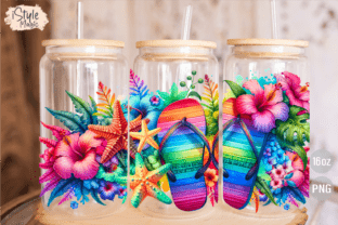 Summer Flip Flops 16oz Glass Can Wrap Graphic by iStyleMagic · Creative ...
