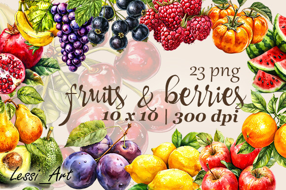 Watercolor Fruit Clipart Bundle Graphic by Lessi_Art · Creative Fabrica