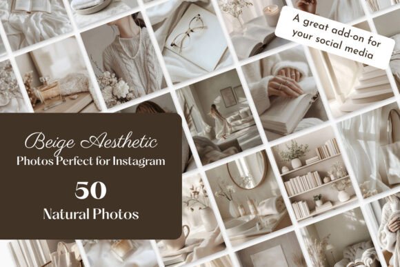 50 Beige Natural Aesthetic Photos Gráfico Modelos de Mídias Sociais Por studio.digicraft