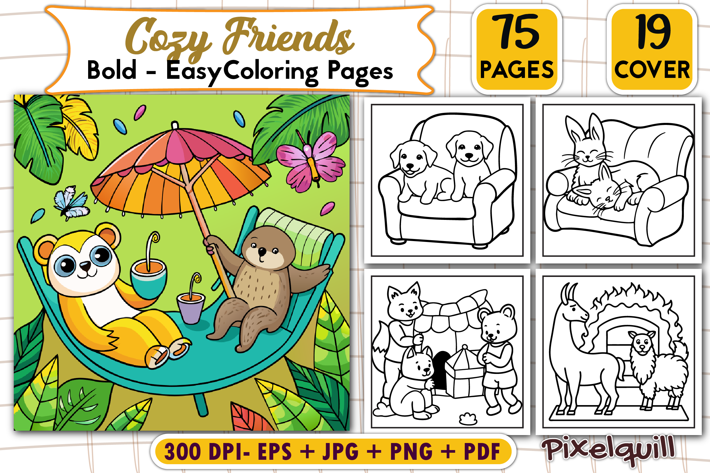 Bold and Easy Cozy Friends Coloring Page Graphic by PixelQuill ...