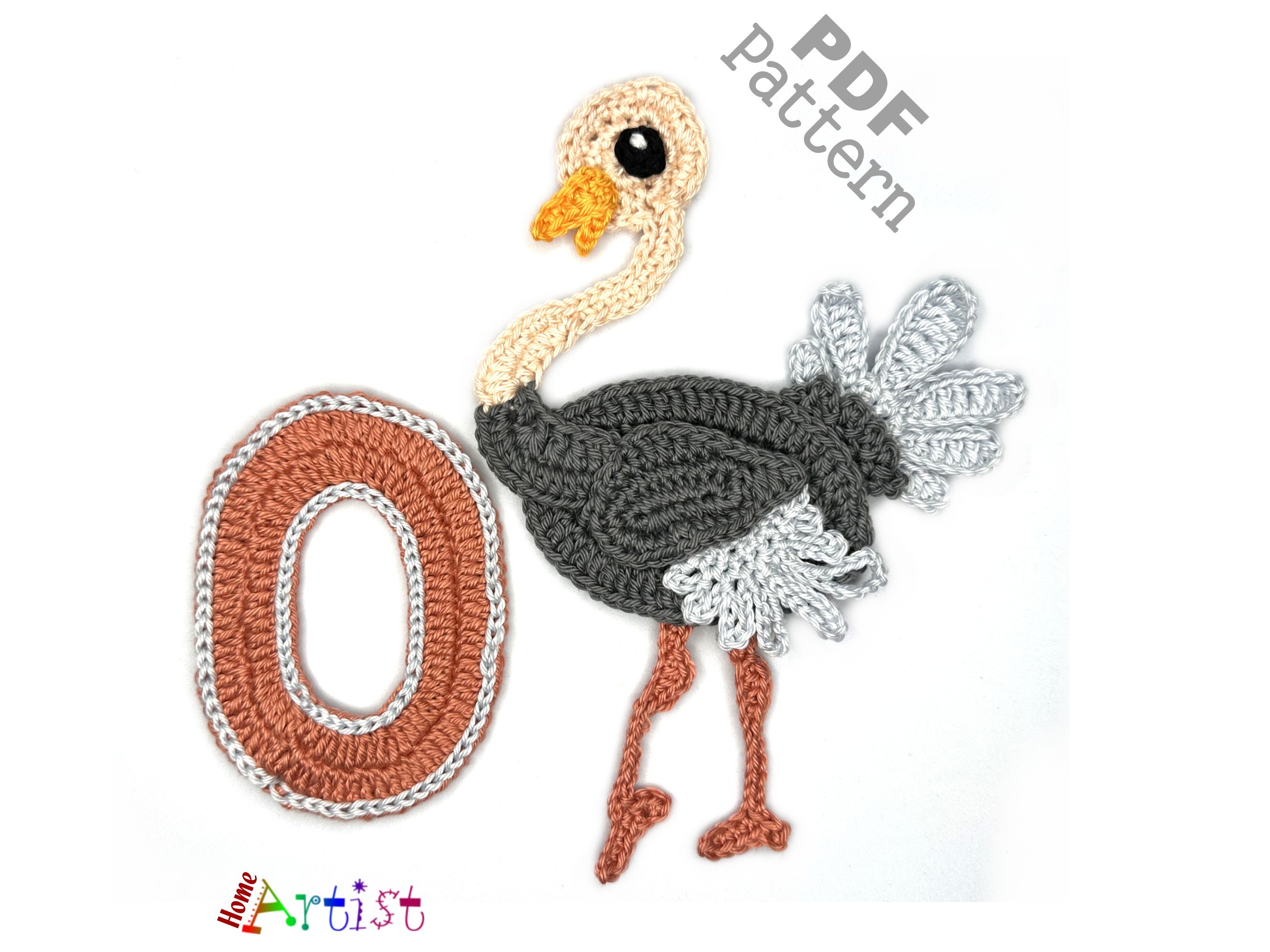 Crochet Animal Letter O Ostrich Pattern
