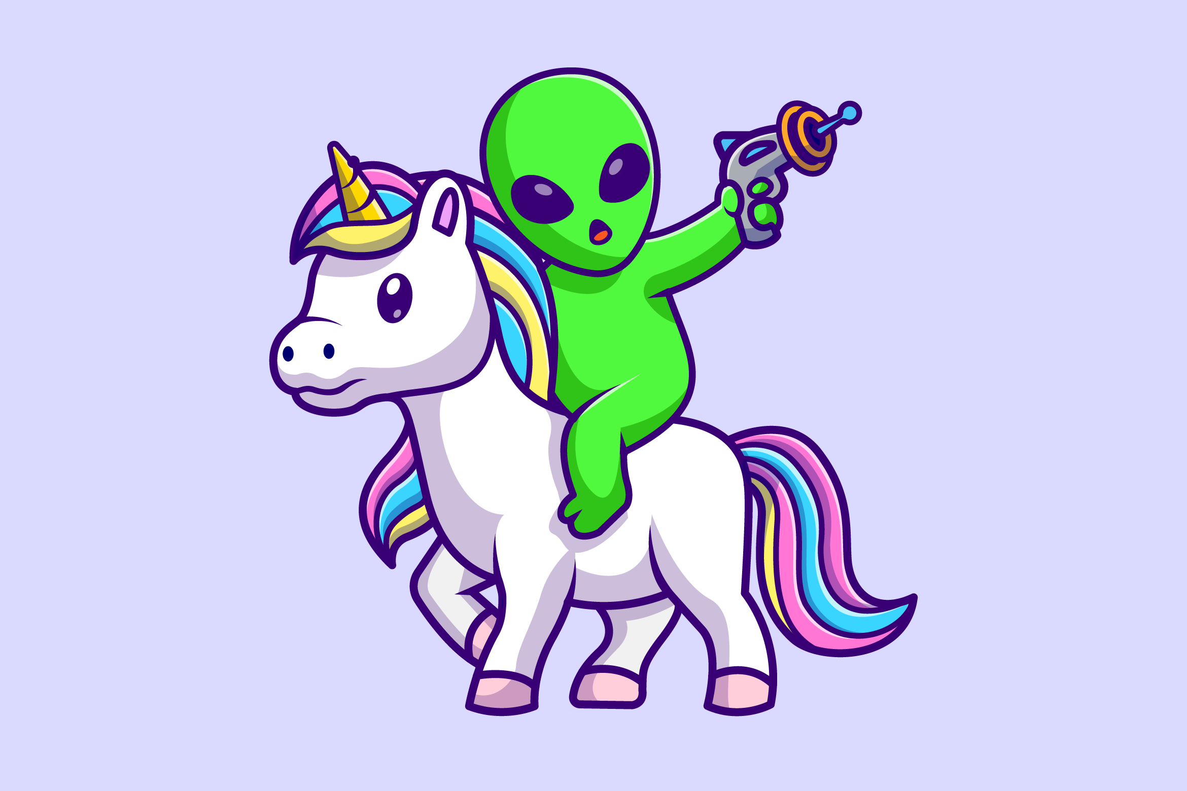 Cute Alien Riding Unicorn with Gun Graphic by catalyststuff · Creative ...