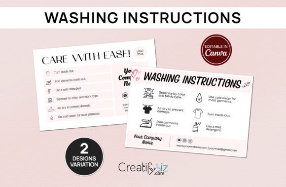 Editable Washing Instruction Care Card