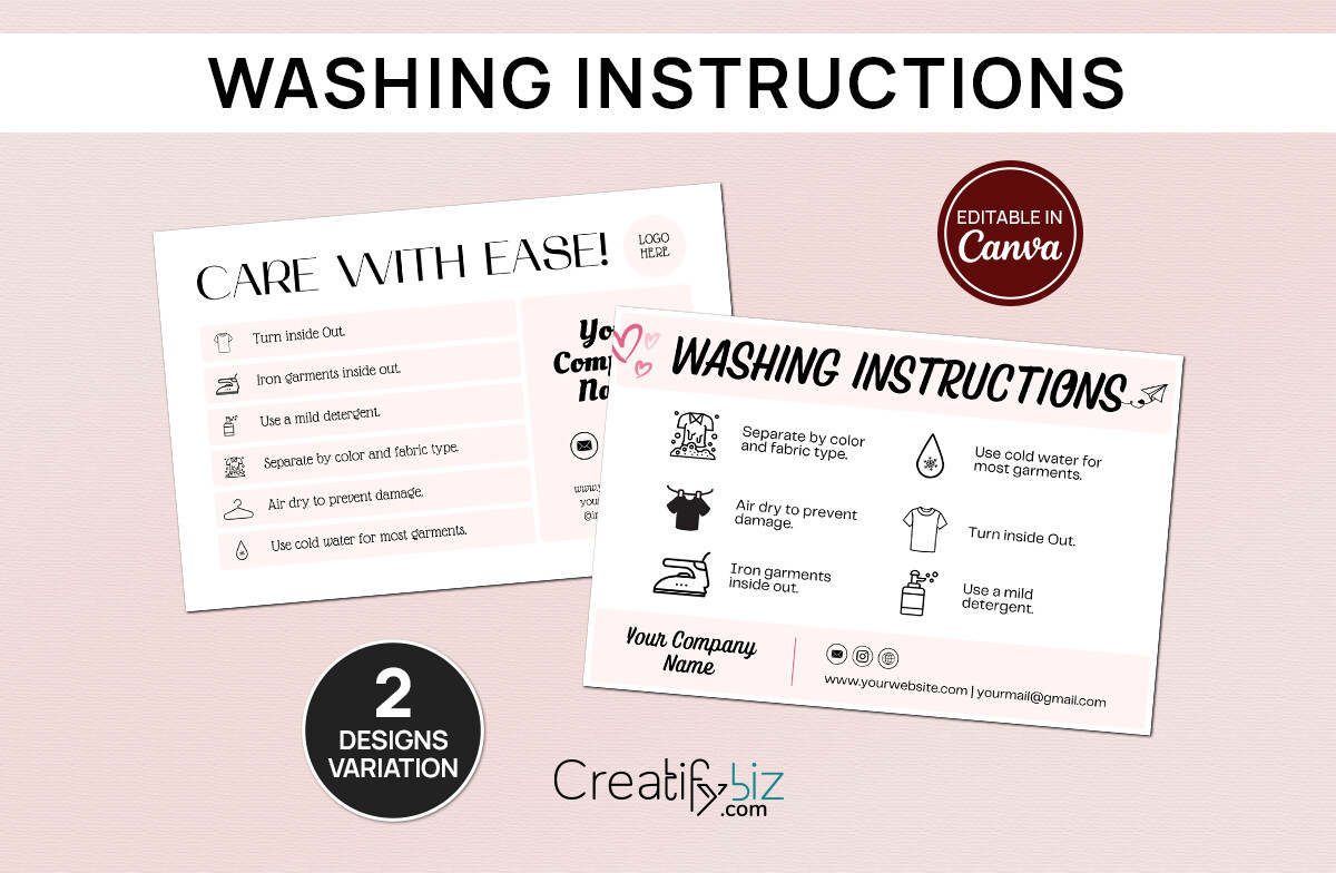 Editable Washing Instruction Care Card