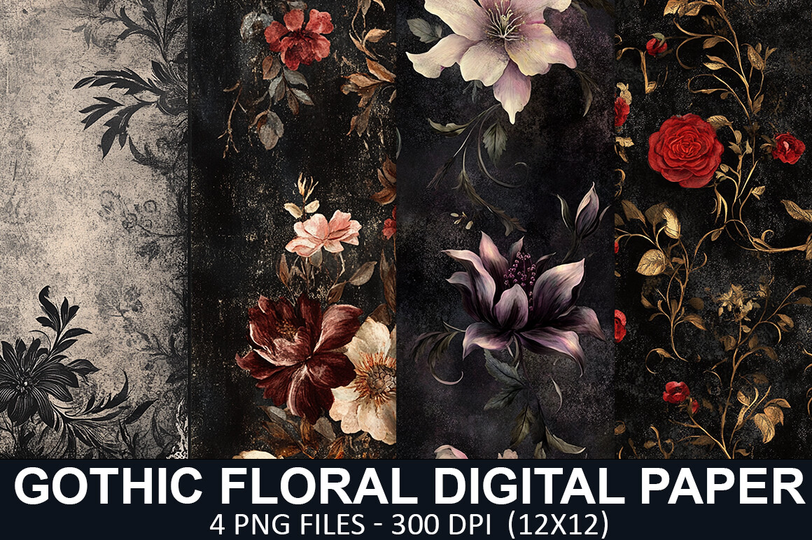 Gothic Floral Digital Paper Graphic by Creative Art · Creative Fabrica