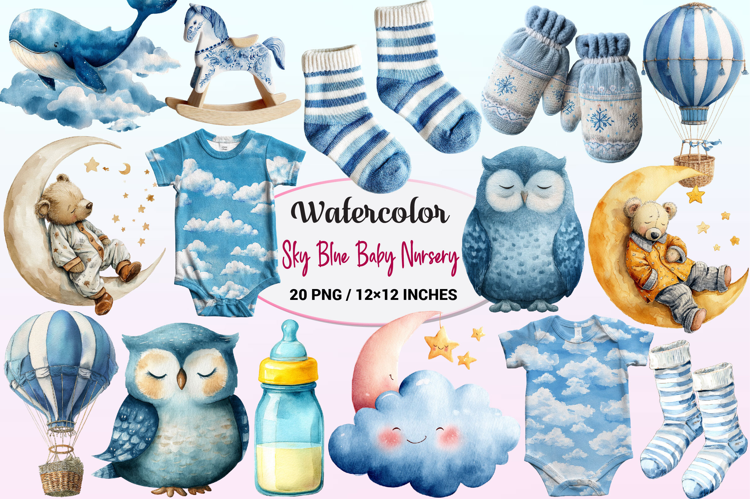 Navy Sky Blue Baby Nursery Clipart.