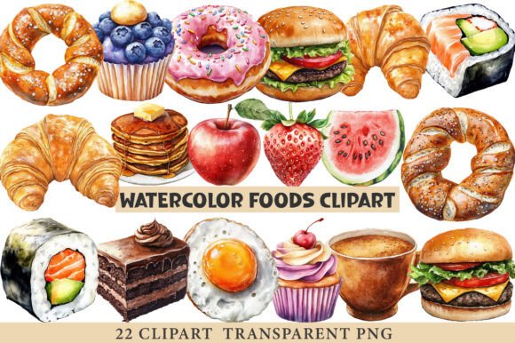 Watercolor Foods Clipart Graphic by cherrydesign · Creative Fabrica