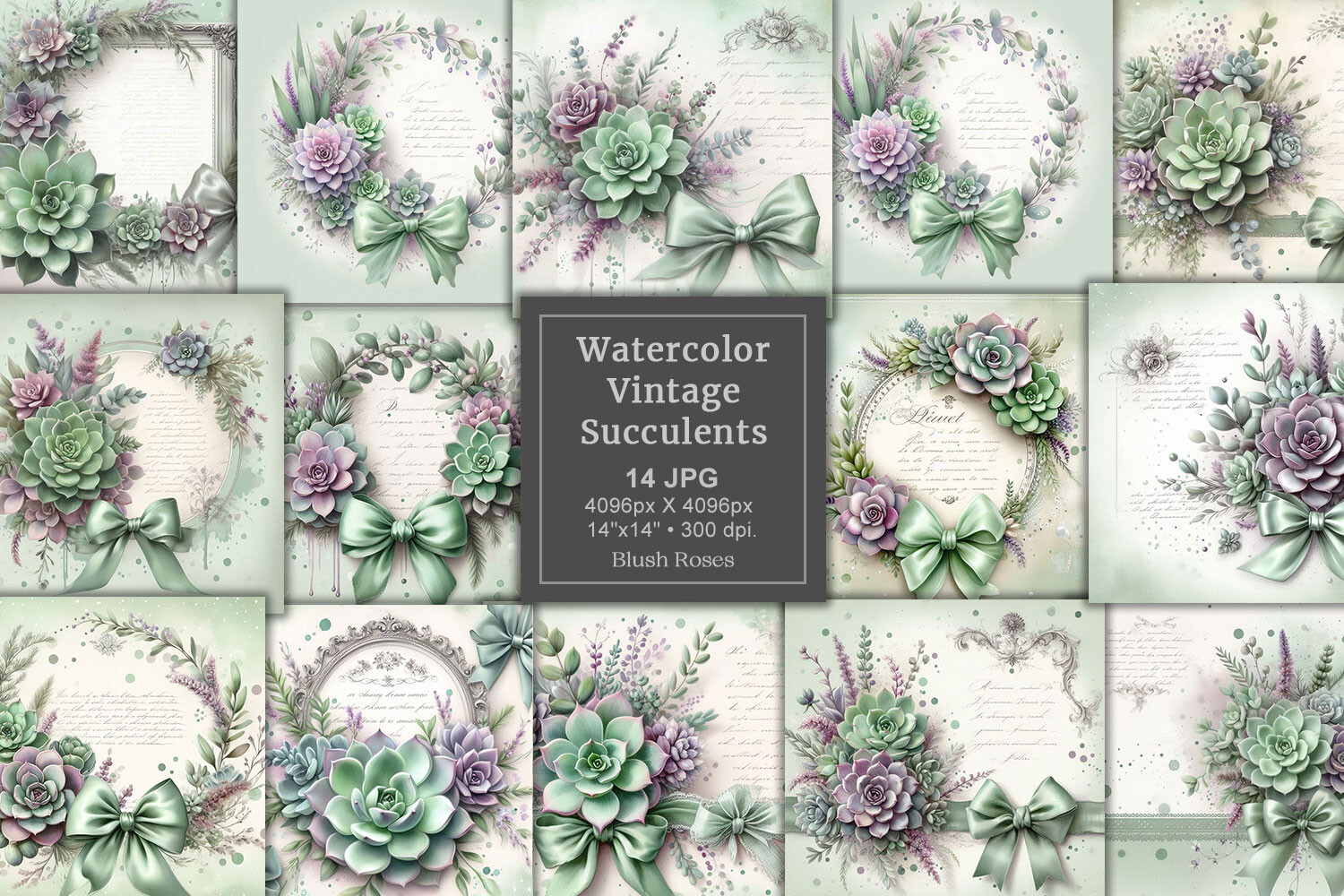 Watercolor Succulents Digital Paper Graphic by Blush Roses · Creative ...