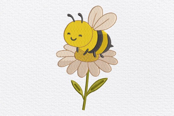 Cute Bee on Daisy Embroidery Design