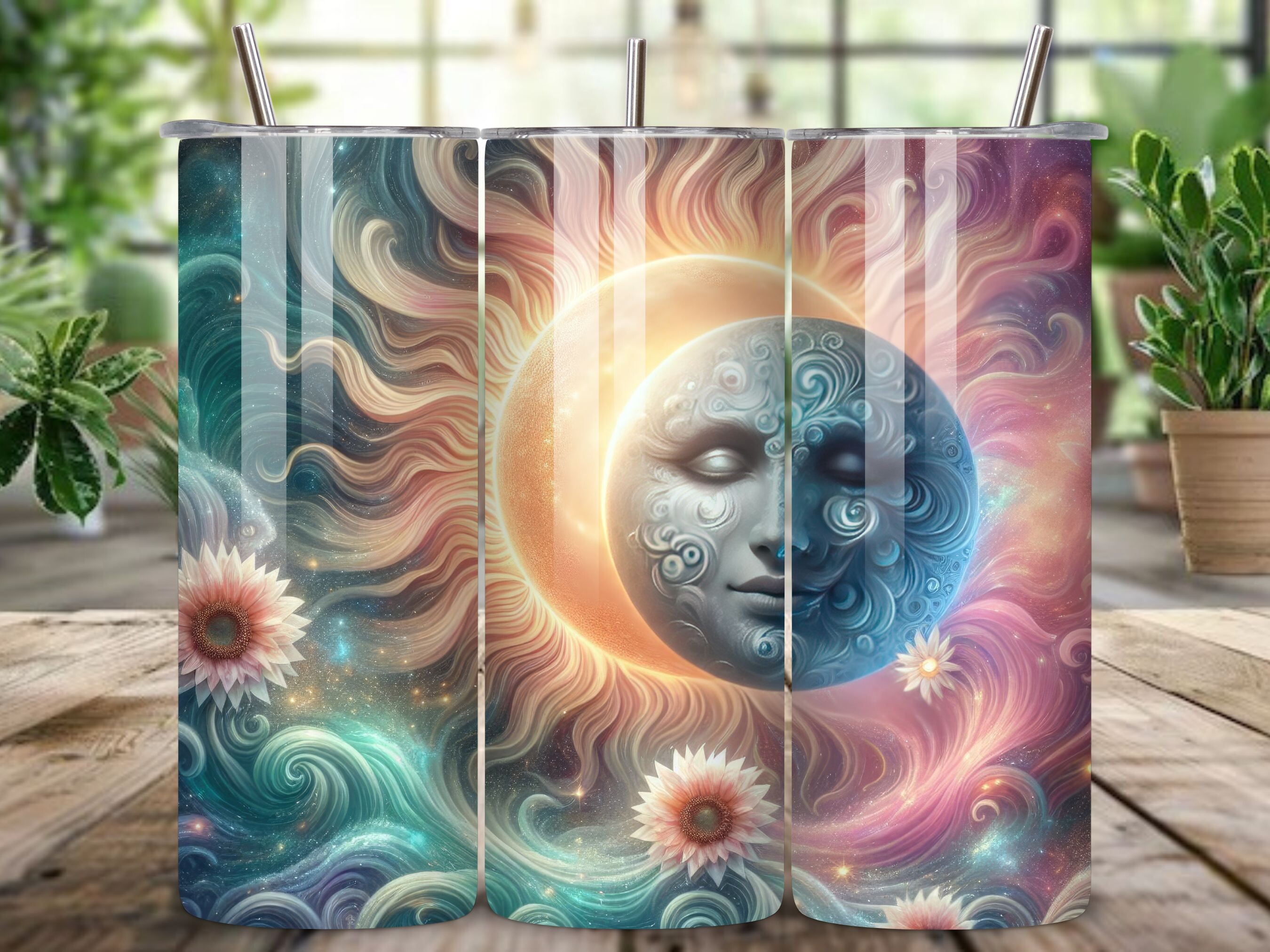 Mystical Celestial Sun and Moon Tumbler Graphic by The Black Cat ...