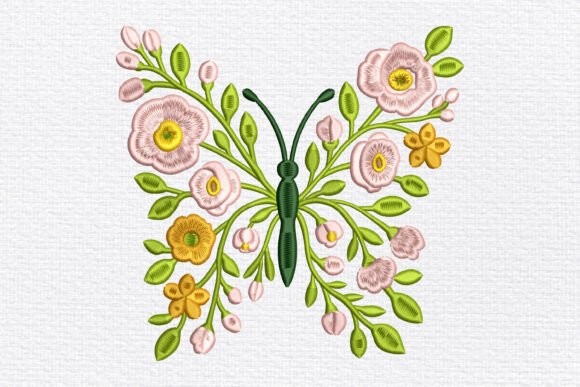 Pastel Floral Butterfly Embroidery