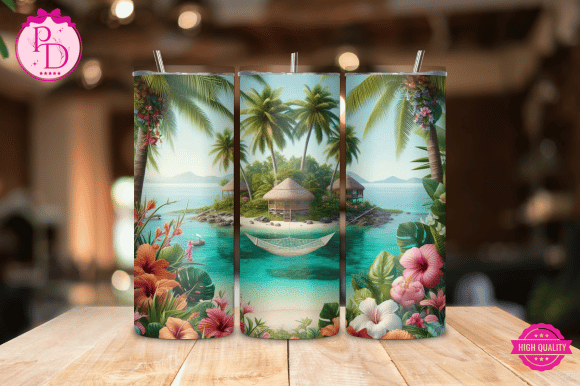 Tropical Beach 20oz Tumbler Wrap Graphic by Pinko Dream · Creative Fabrica