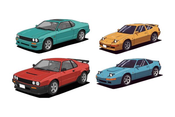 Vintage Sports Cars in Various Colors Sh