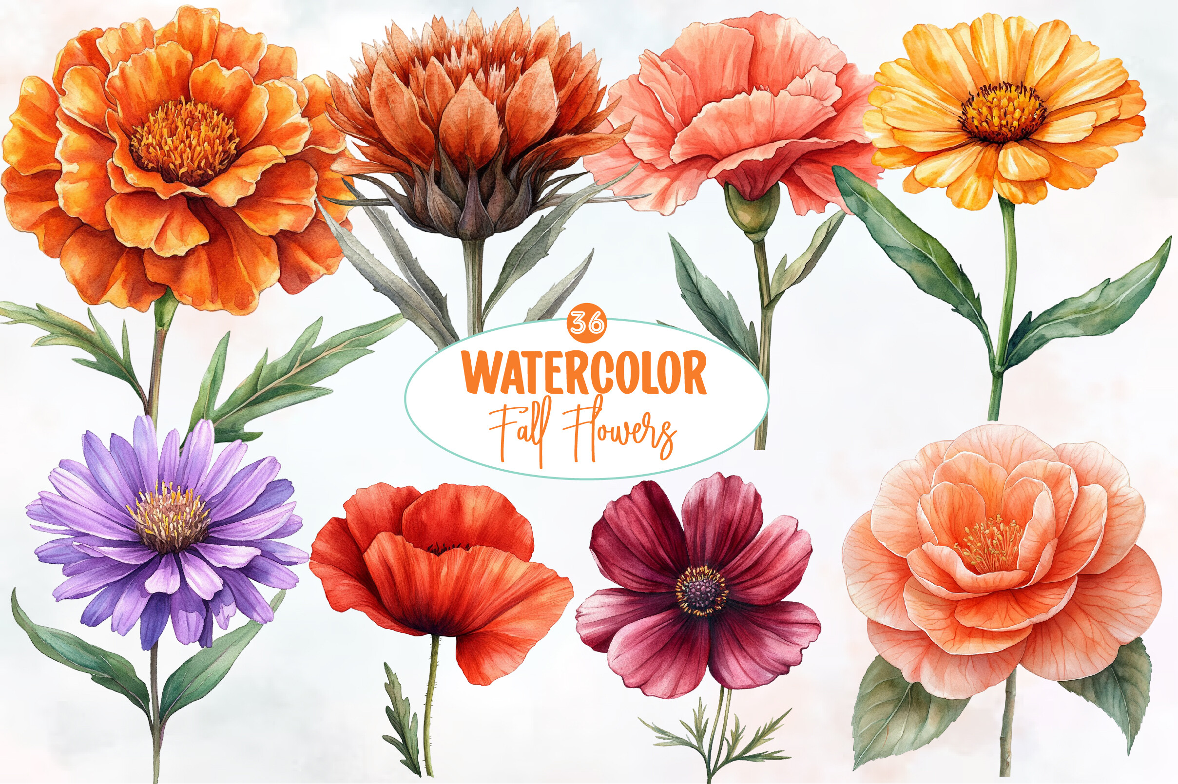 Watercolor Fall Flowers Clipart Graphic by Designworld · Creative Fabrica