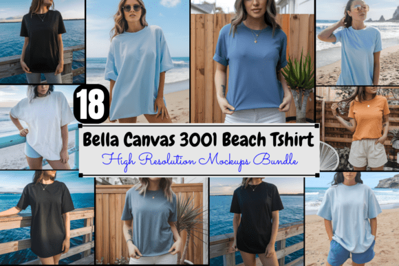 Bella Canvas 3001 Beach Mockups Bundle Gráfico Mockups de Productos Por Mockups Verse Pro