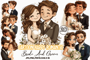 Cartoon Happy Romantic Bride and Groom Graphic by Aftab Store ...