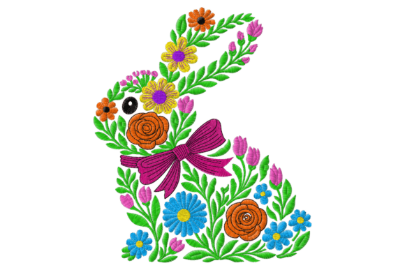 Floral Bunny Embroidery Design