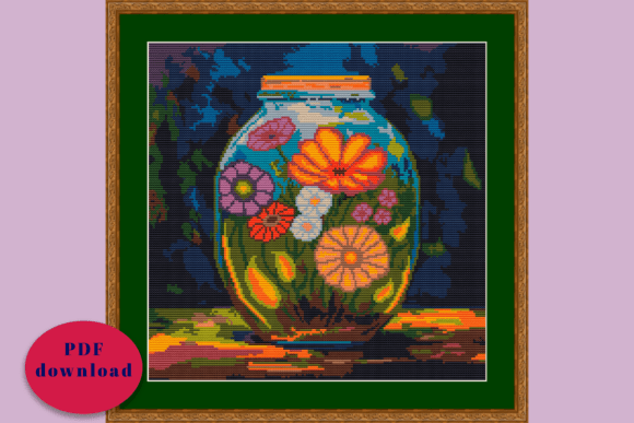 Flowers in Ball Jar Cross Stitch Pattern