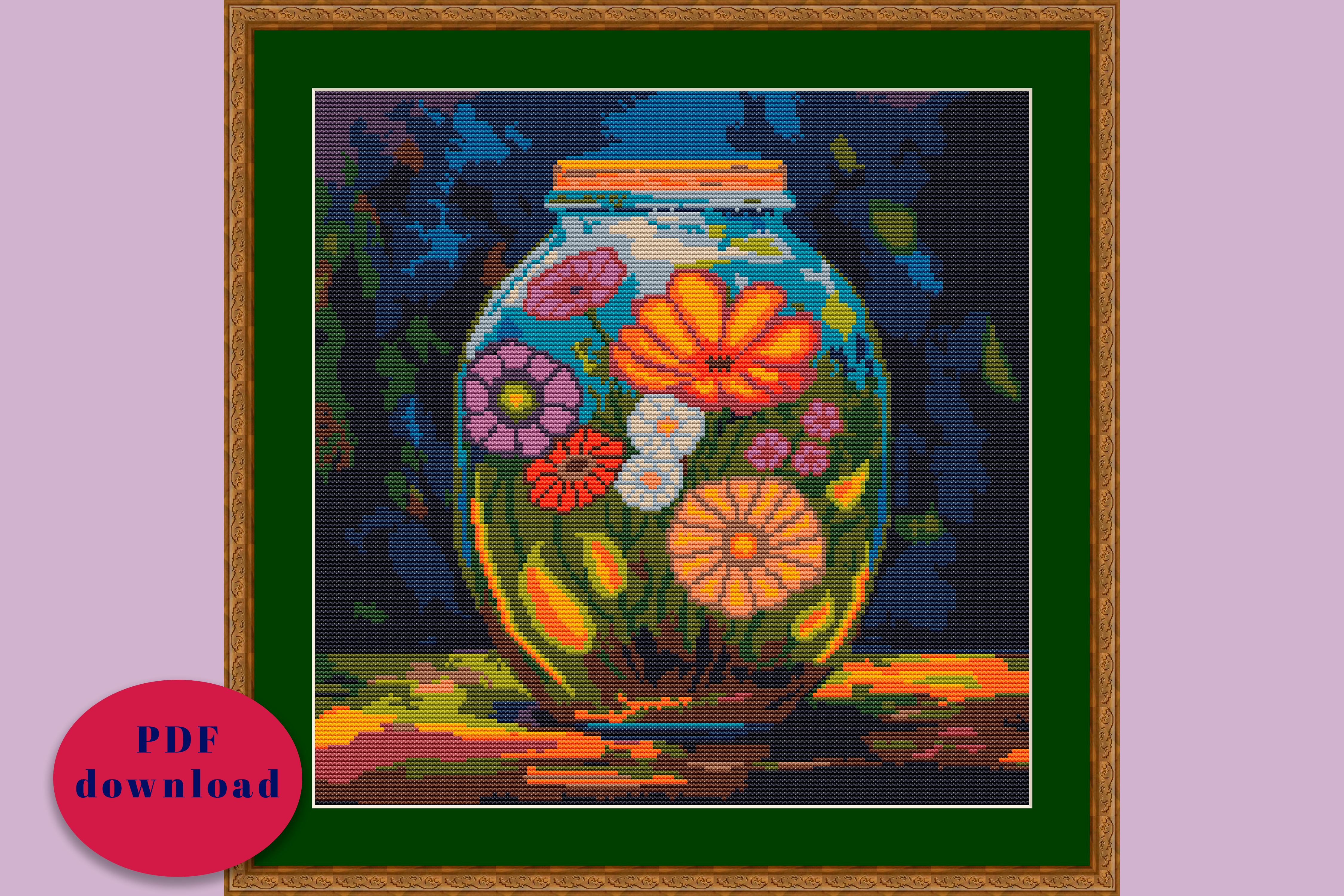 Flowers in Ball Jar Cross Stitch Pattern