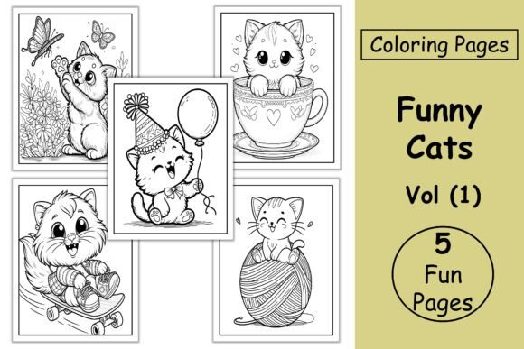 Funny Cats Coloring Pages for Kids Vol 1