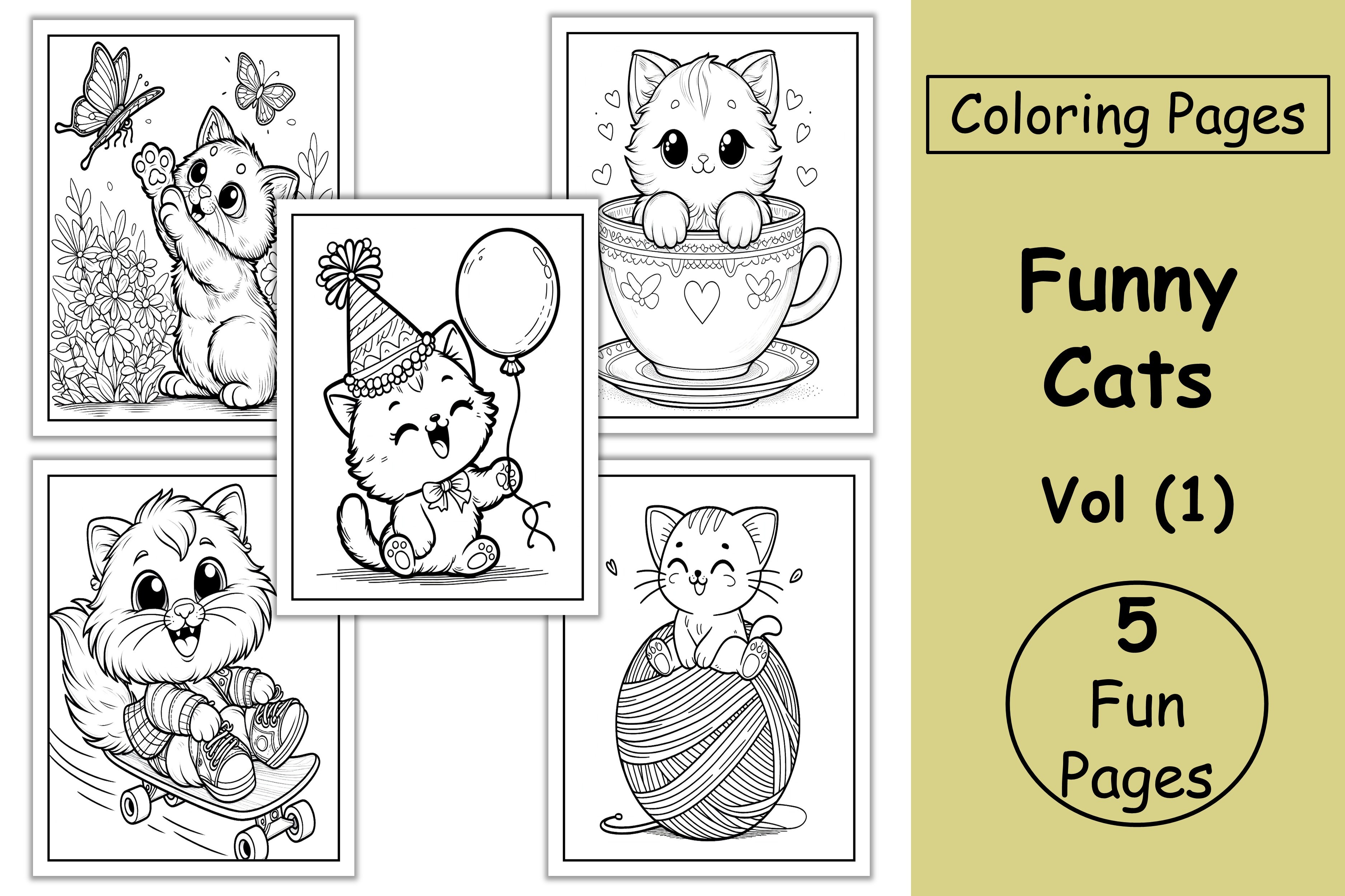 Funny Cats Coloring Pages for Kids Vol 1