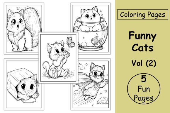 Funny Cats Coloring Pages for Kids Vol 2