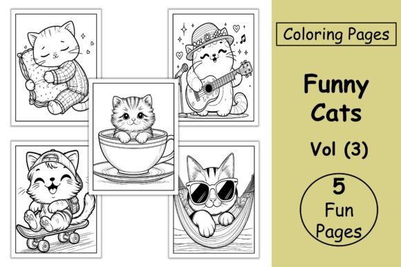 Funny Cats Coloring Pages for Kids Vol 3