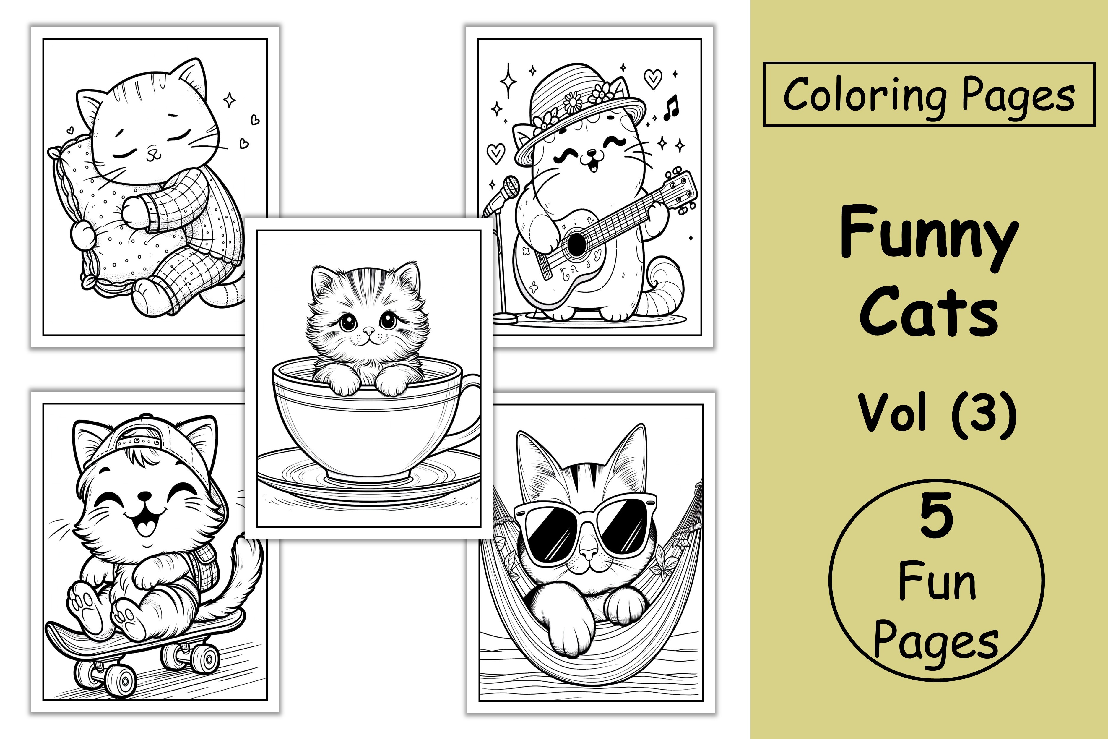 Funny Cats Coloring Pages for Kids Vol 3