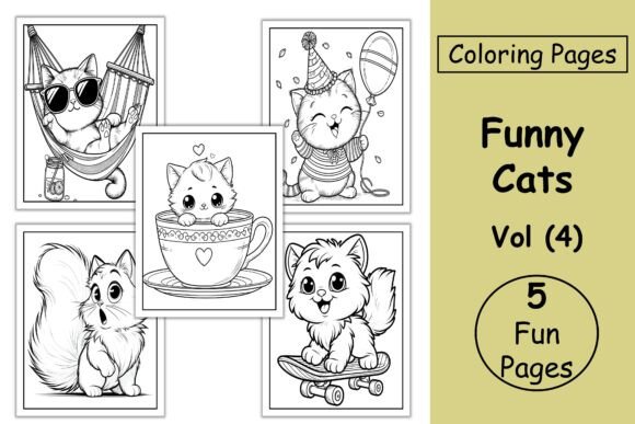 Funny Cats Coloring Pages for Kids Vol 4