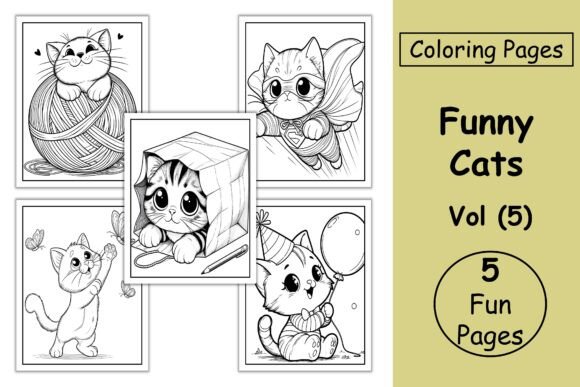 Funny Cats Coloring Pages for Kids Vol 5