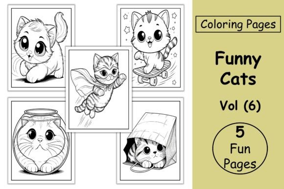 Funny Cats Coloring Pages for Kids Vol 6