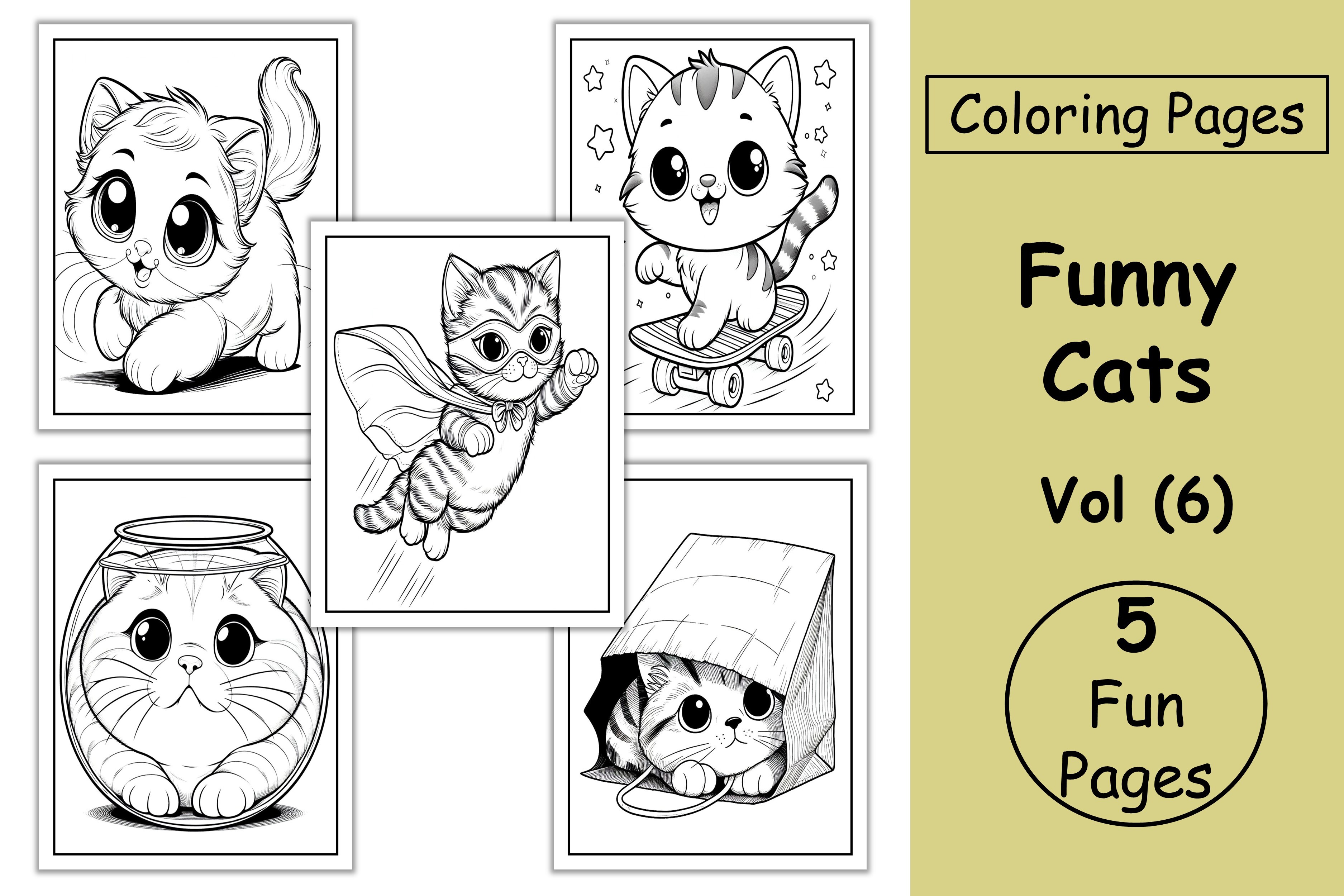 Funny Cats Coloring Pages for Kids Vol 6